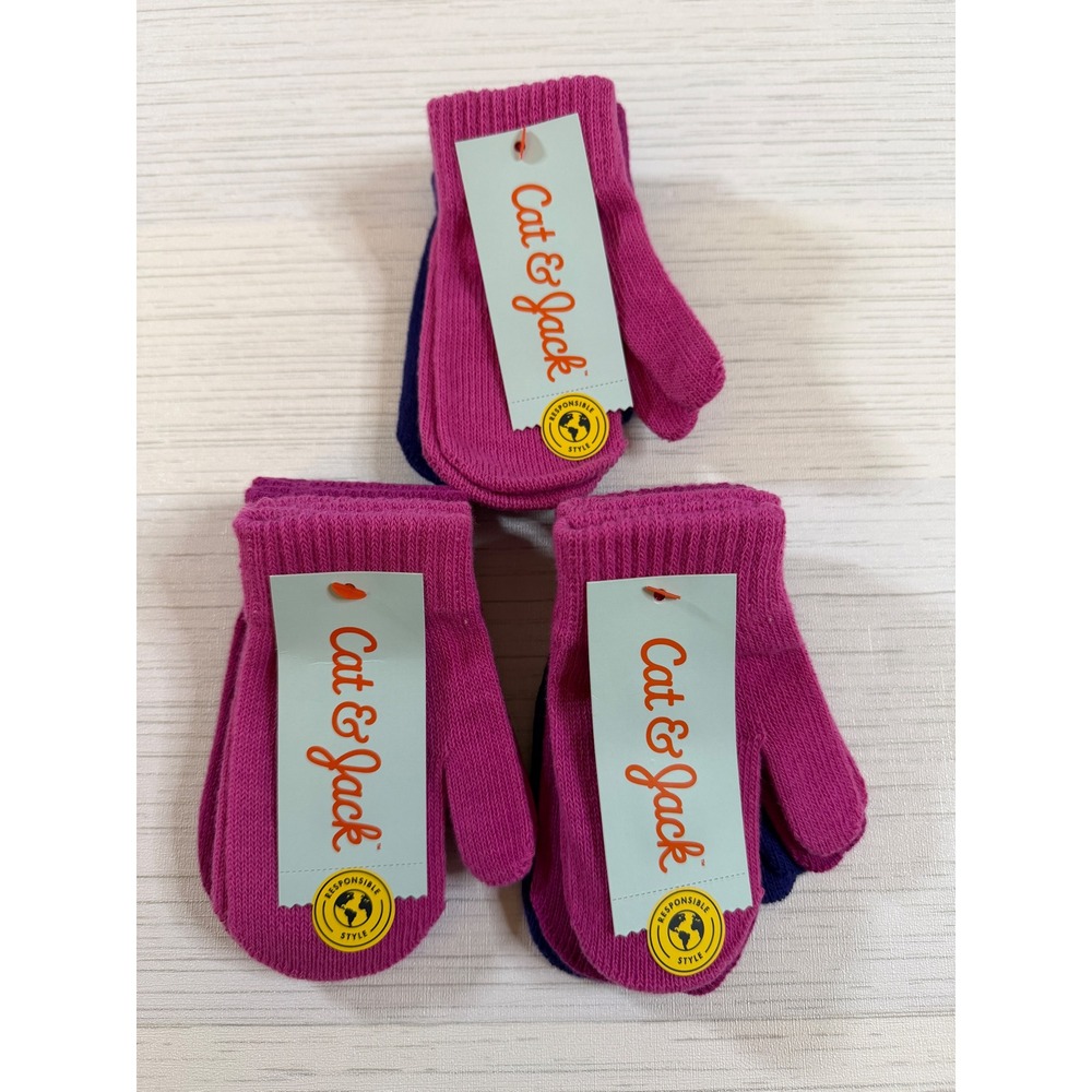 Cat & Jack Toddler Girls 3 Pack Knit Mittens Pink Purple Size 2T-5T NEW